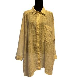 Pilcro Women L 100% Cotton Texture White Button-Up Boyfriend Shirt Tunic